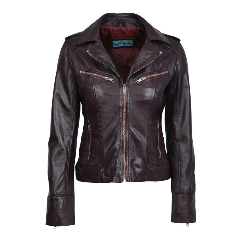 Women's Skinny Biker Coat Genuine Sheepskin Real Leather Jacket Hand Craft