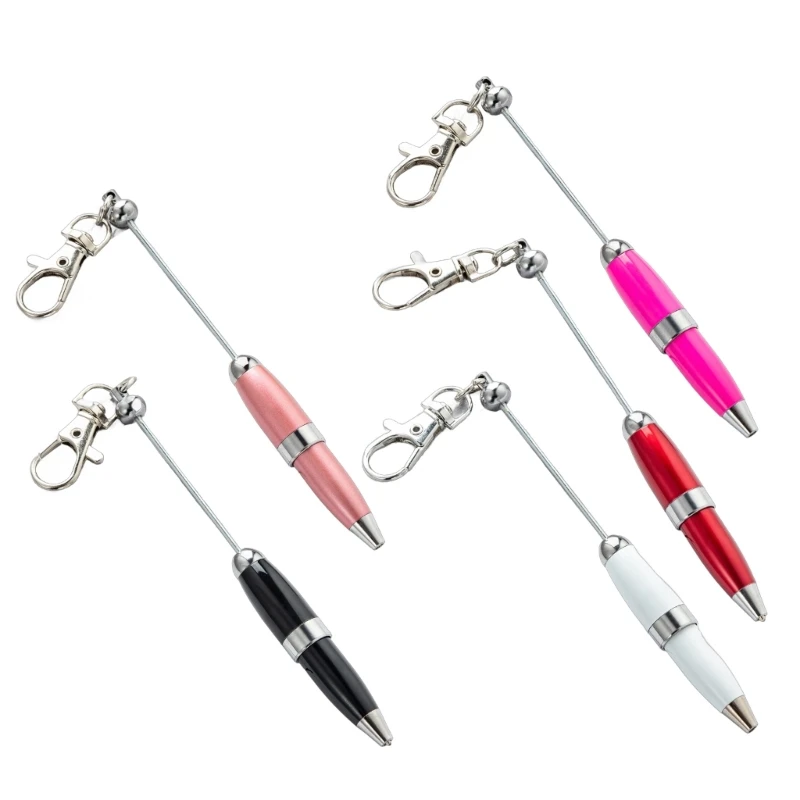 5pcs Beadable Ballpoint Pen with Keychain 1.0mm Pen Metal Stationery Pen Bead Rollerball Pen for School Office image 2