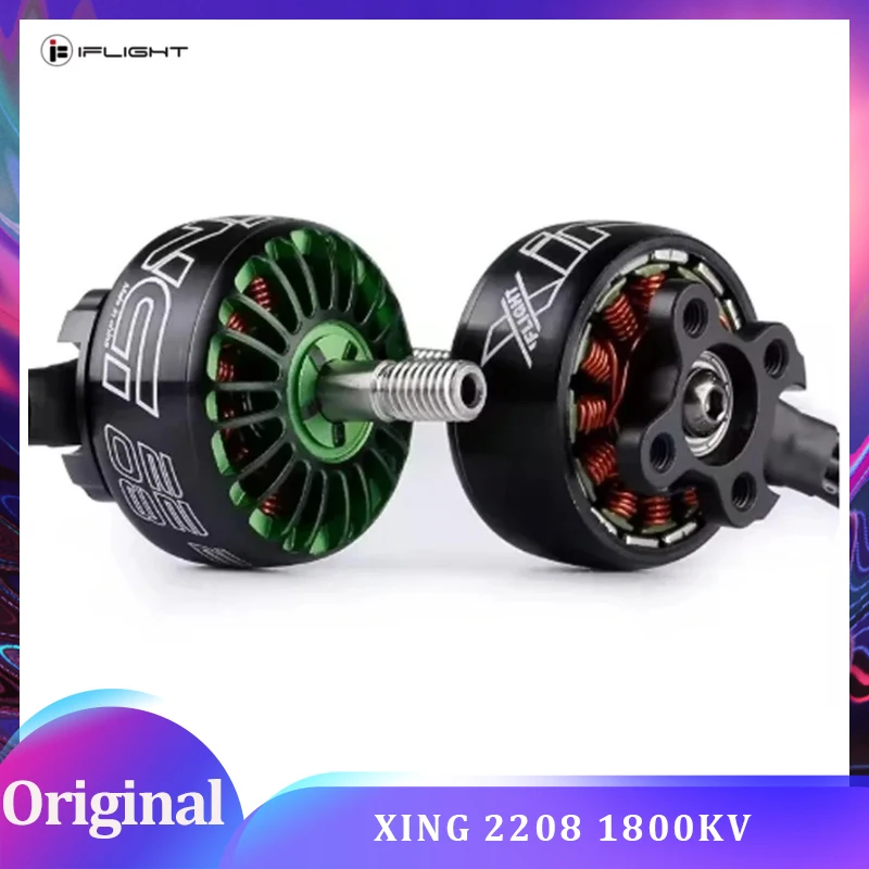 

IFlight XING 2208 1800KV Unibell Бесщеточный двигатель с валом из титанового сплава 4 мм, совместимый 5-дюймовый пропеллер 2-6S для RC FPV Drone