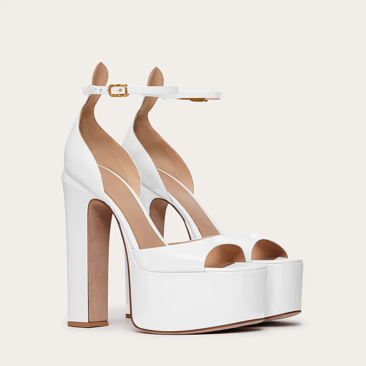 Women Sandals14CM Sexy Nude Platform High Heels Ankle Strap Sandals Fish Toe Gladiator Chunky Dress Woman White Black