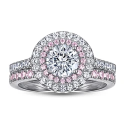 0.8 Carat Moissanite Diamond S925 Silver Prong Setting Colorful Gems Ring Set Women Anniversary Gift Fine Jewelry