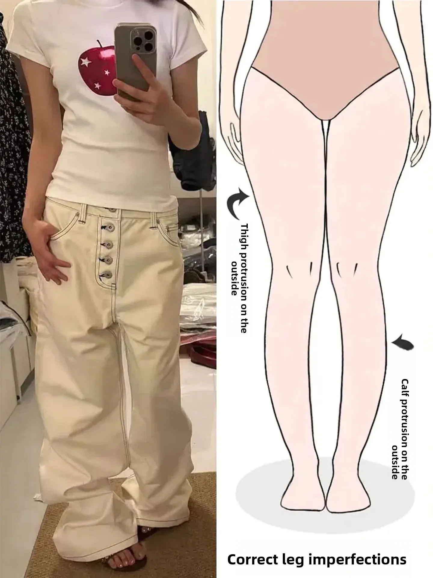 

High Waist Wide Leg Jeans Women's Summer New Lazy Style Bootcut Pants American Retro Multi-Button Design for Pear Shaped Body