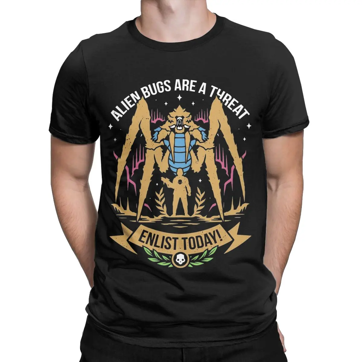 Enlist-Today Helldivers T-Shirt for Men Casual Cotton Tee Shirt Crewneck Short Sleeve T Shirts Printing Clothes