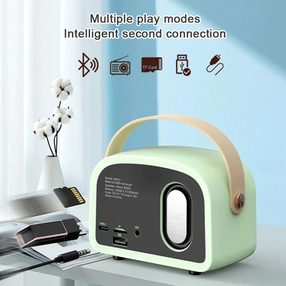 Retro Mini Radio Portable FM Receiver TWS Stereo BluetoothWireless Classical Music Player TF/AUX/USB MP3 with MIC