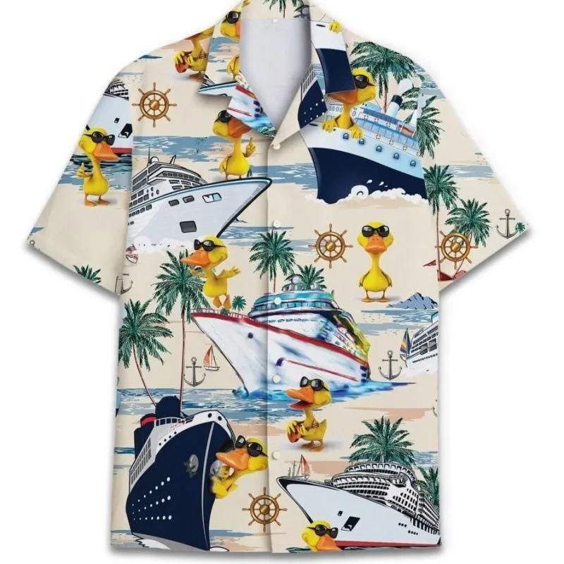 

Cruise Ship Cute Duck Funny Graphic Shirts for Men Short Sleeve Cuban Shirt Hawaii Male Beach Tops Summer Hip Hop Casual Loose