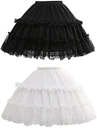 เด็กหญิง Lolita คอสเพลย์สั้น Petticoat Ruffles ลูกไม้ลายดอก2 Hoop ดอกไม้สาว Underskirt Slips