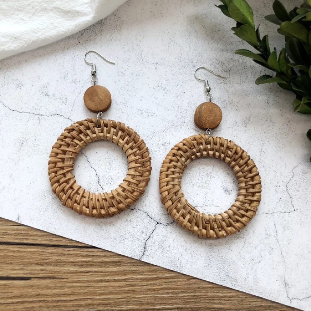 Bohemian Rattan Brown Hoop Earrings Fashion Trends Women's Beautifully Jewelry Valentine's Day Birthday Gift