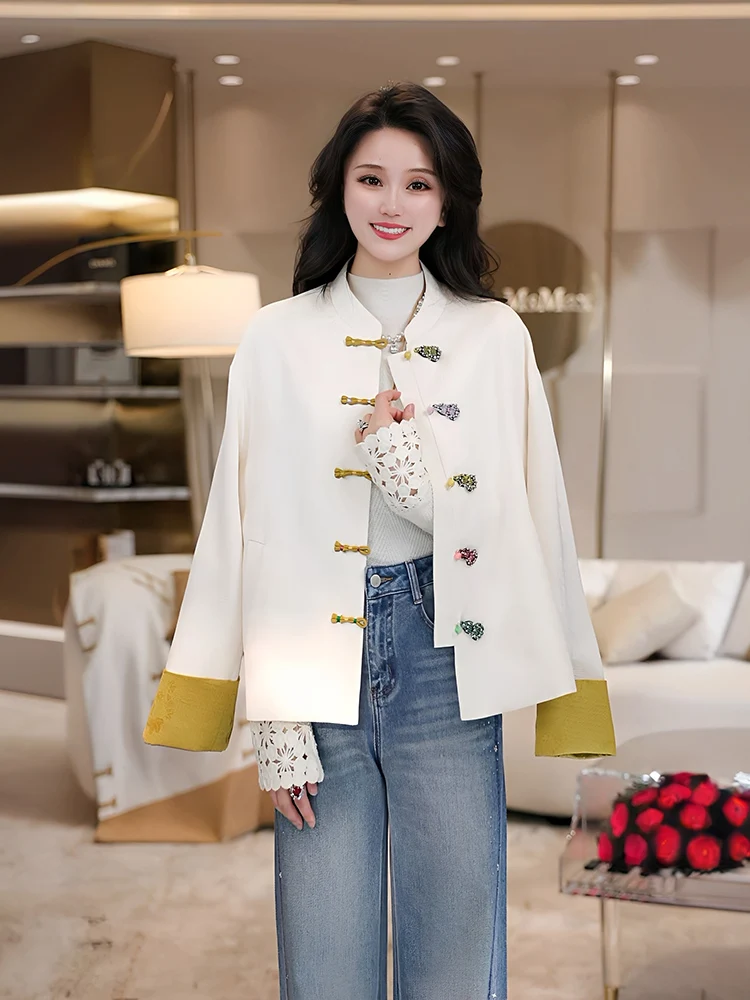 

Ele ort Chinese Sle Jaet for Women with Button Detail Floral Embroidery Traditional National Faion Polyester Fiber