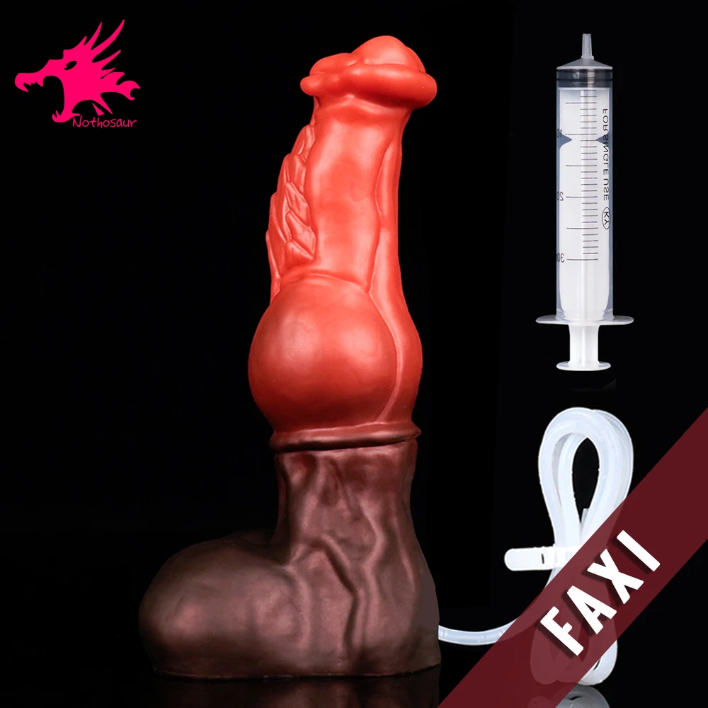 Nothosuar FAXI Large Dog Knot Ejacultion Dildo With Sucker Spray Liquid Function Red Silicone Squirting Penis Sex Toys For Women