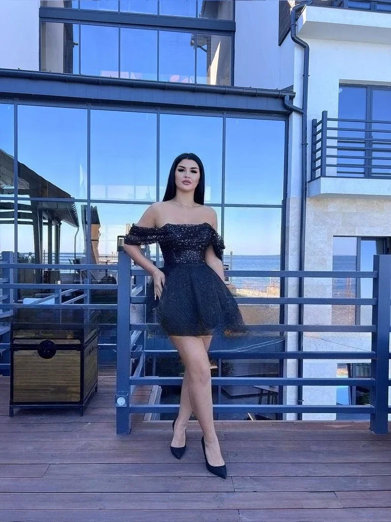 코르셋 반짝이 파티 블랙 칵테일 럭셔리 드레스 볼 가운 이브닝 드레스 도망자 드레스 짧은 웨딩 드레스