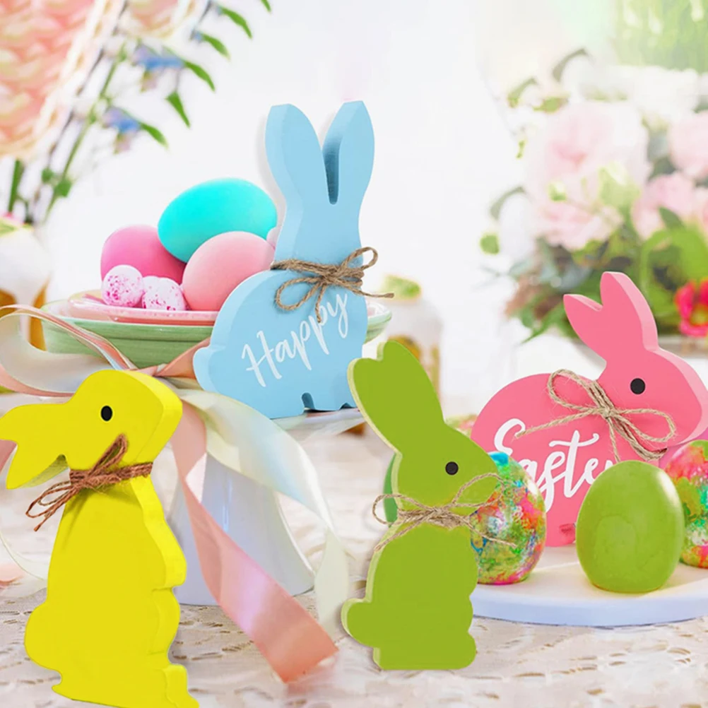 

4 Pcs Rabbit Set Easter Decor Home Desk Decoration Easter Decorations Bunny naments Festive Prop Farmhouse Style