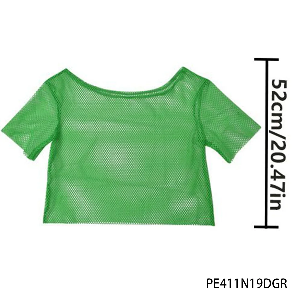 PESENAR 1980s green fishnet top T-shirt, suitable for 1980s parties and carnivals