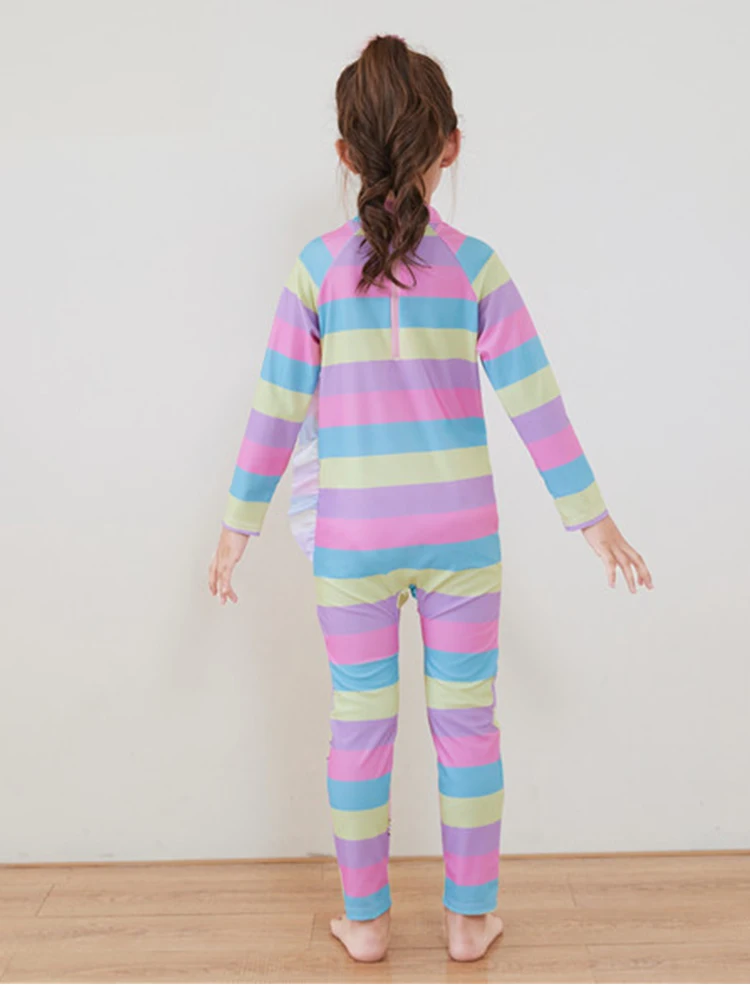 One-Piece Children Swimsuits Kid Swimwear Girls Long Sleeve Sun Protection with swimming caps 2Pcs Set 3 4 5 6 7 8 9 10 11 Years