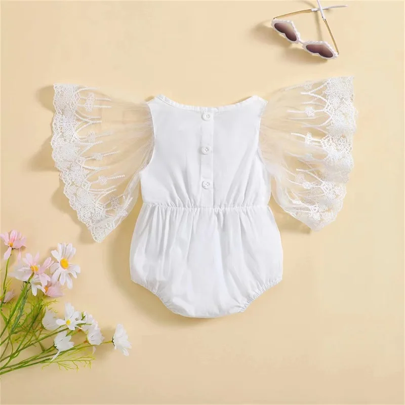 Wankitoi Newborn Baby Girl Summer Romper Dress Sleeveless Ruffle Embroidery Tulle Button  Photo Shoot Jumpsuit