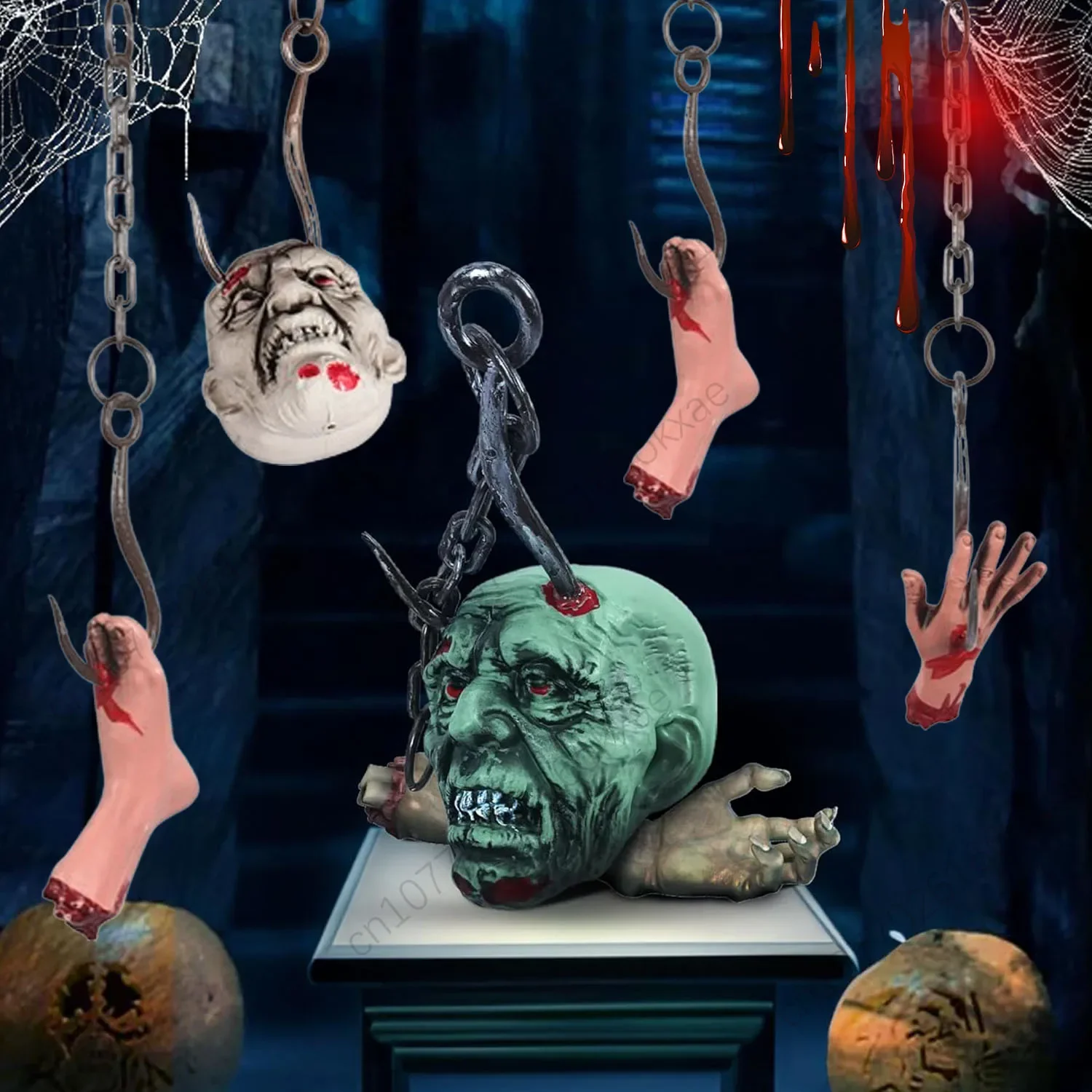 halloween-horror-aderecos-corrente-gancho-mao-gancho-pe-cabeca-casa-assombrada-sala-secreta-cena-quintal-decoracao-horror