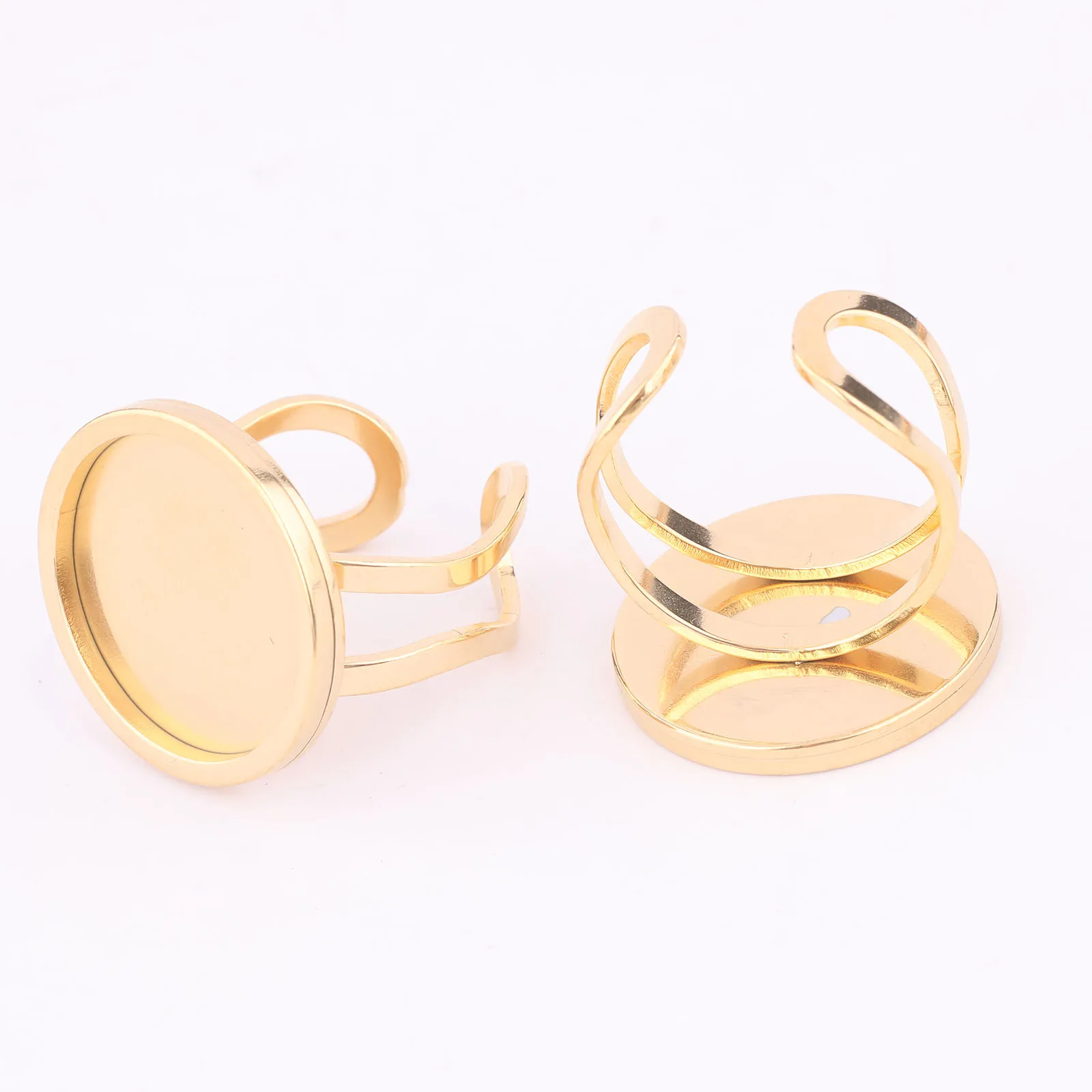 5pcs 18mm Round Cabochon Ring Bezel Setting Blanks Stainless Steel Gold Plated Fingerring Base For Jewelry Making Kit Supplies