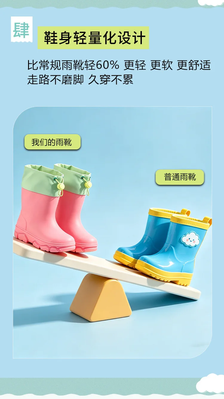 Rutschfeste Regenstiefel für Jungen, weiche Wasserschuhe für Mädchen, Kinderschuhe aus Gummi für die Schule, rutschfeste Stiefel für Schüler, Regenschuhe für Kinder. – Detail 4