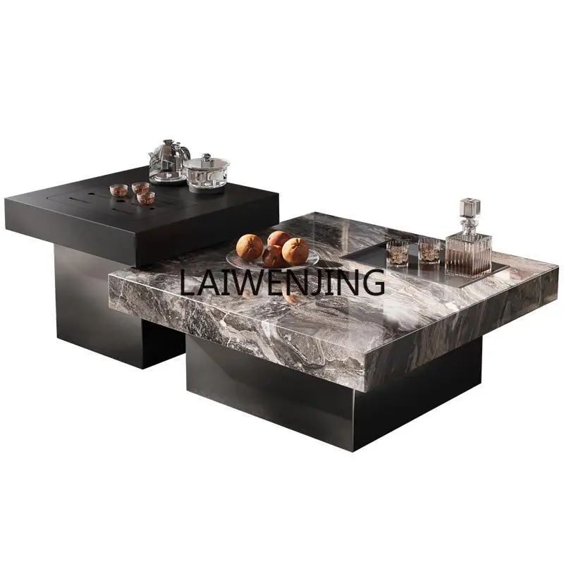 

HLZ minimalist rock slab coffee table light luxury simple living room household small apartment marble high and low square