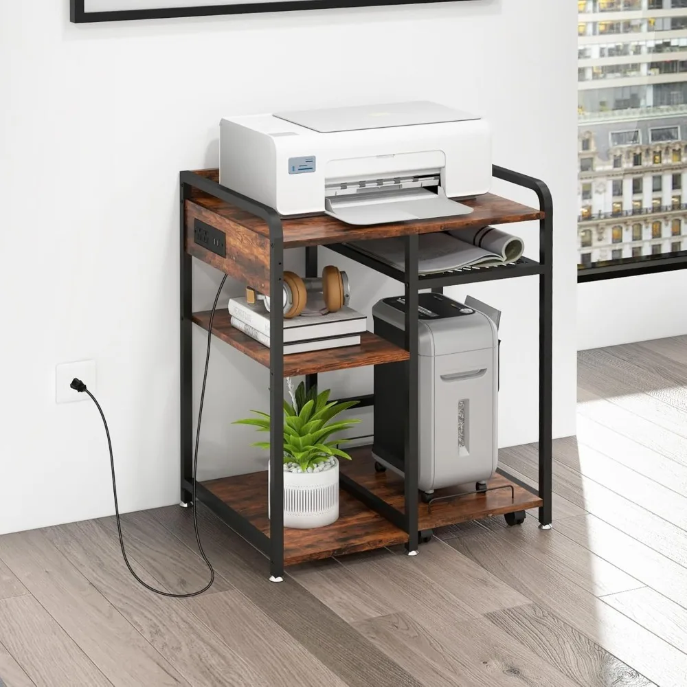 

Большая подставка для принтера для домашнего офиса, подставка для принтера с USB-портом для розетки, стол для принтера с полкой для хранения