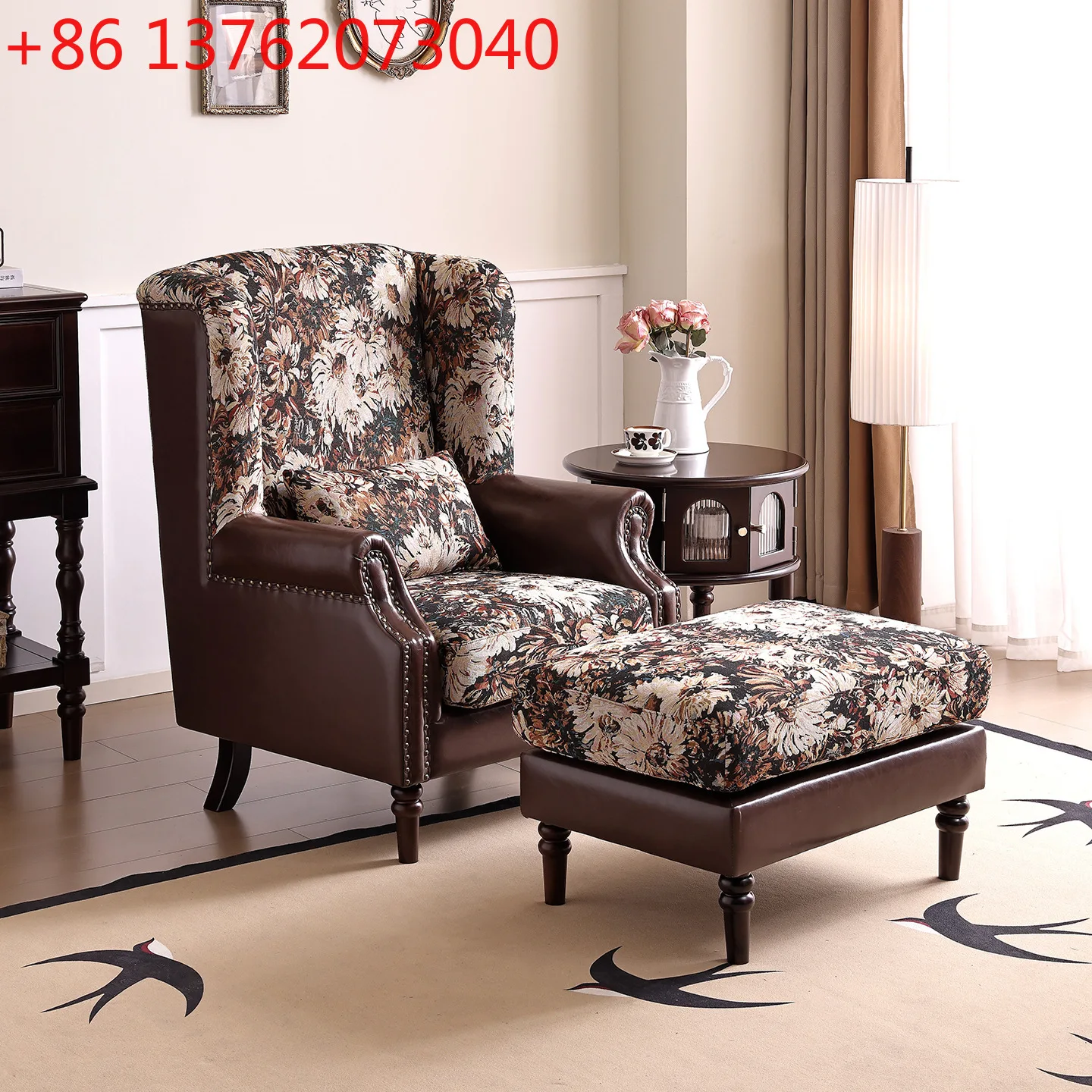 

Французское ретро-кресло с цветочным принтом и тигровым узором, тканевое кресло для отдыха