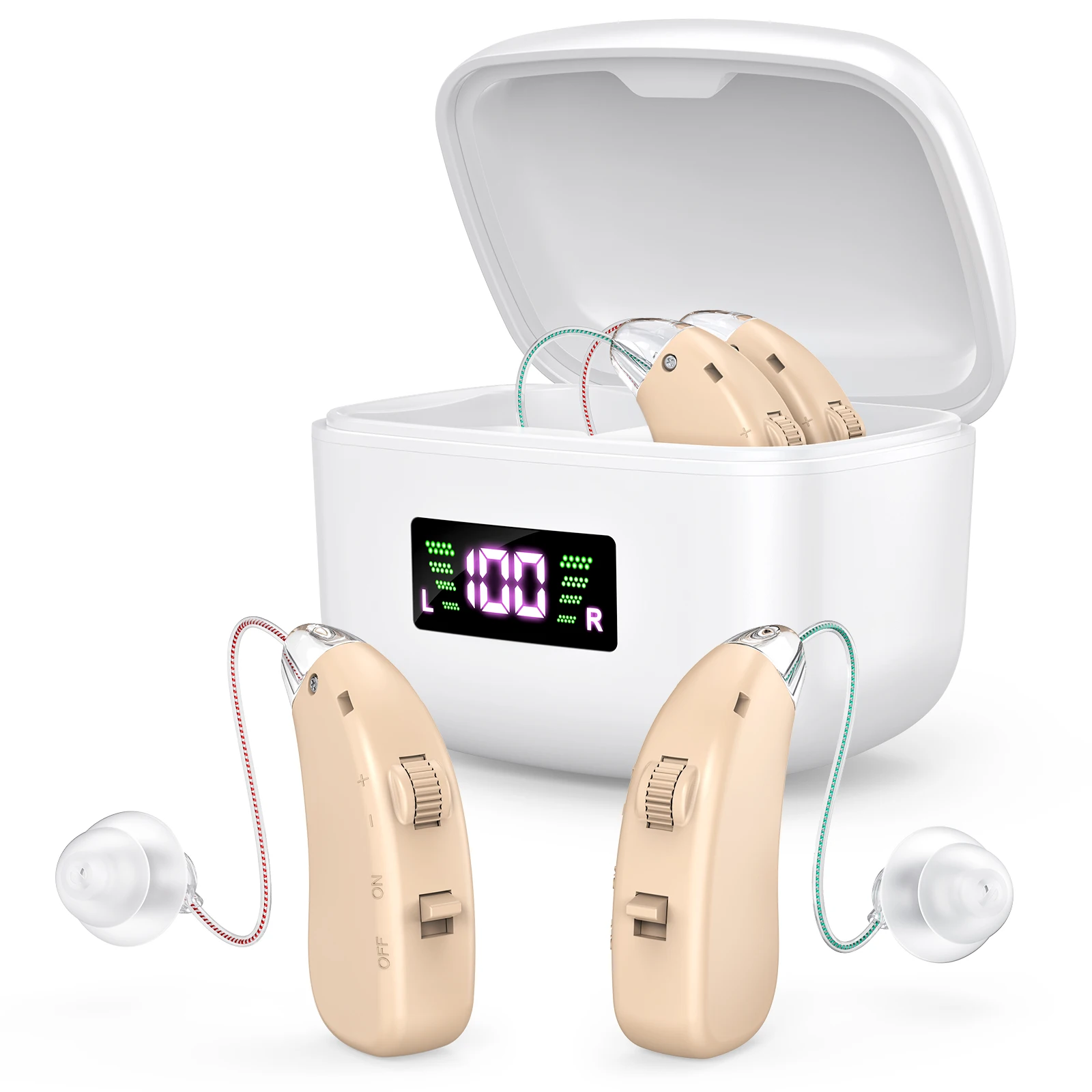 Rechargeable Hearing Aids BTE Hearing Aids for Seniors Personal Sound Amplifier Adults Hearing Assist Devices with Charging Base