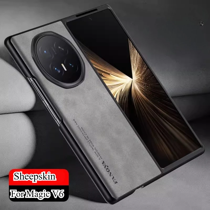 Für Honor Magic V6 Hülle Luxuriöse Schafsleder-Silikon-Schutzhülle für Honor Magic V 6 5G Anti-Fingerabdruck-Stoßfänger