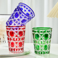 2pcs, European colored checkered whiskey glass, Carved beer mug, Diamond lattice glass cup, Imported wine galss gift box set