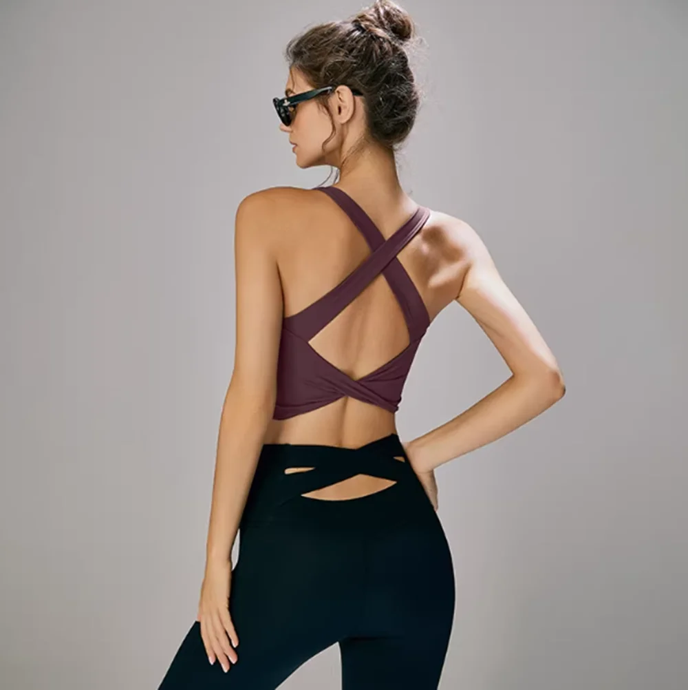 Wire-Free All-In-One Sports Bra for Women with Cross-Back Design, Medium-Intensity Training, Moisture-Wicking, Pilates Yoga Vest