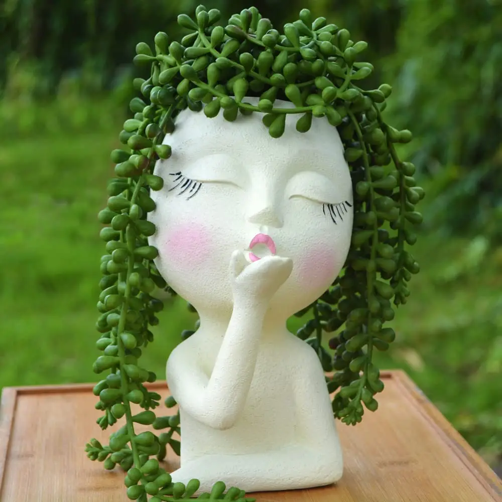 Girls Face Head Flower Planter Succulent Plant Flower Container Pot Flowerpot Home Decor Tabletop Ornament Garden Decoration