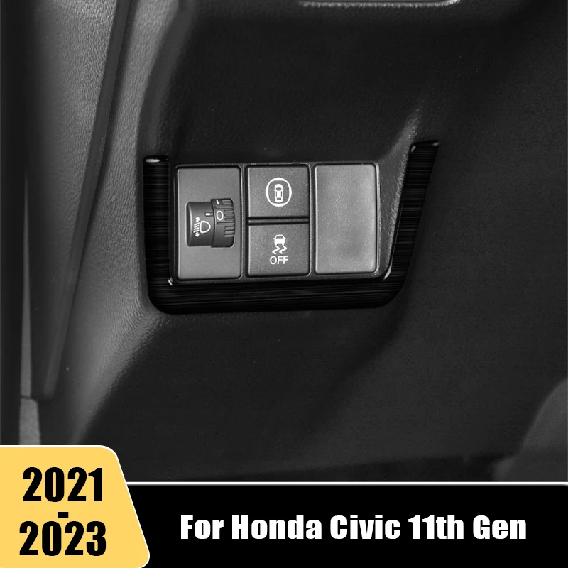 

For Honda Civic 11th Gen 2021 2022 2023 Car Headlight Switch Adjustment Button Cover Interior Trim Steip Sticker Accessories