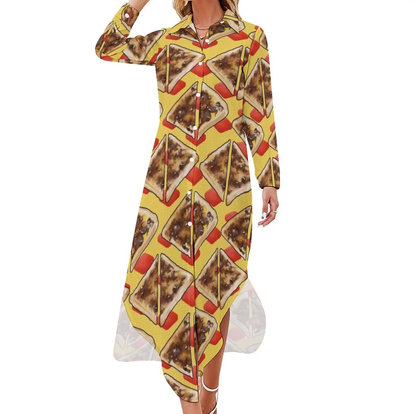 

Vegemite on Toast Dreams, Aussie Red and Gold Long Sleeved Shirt Dress dress sexy dress for women