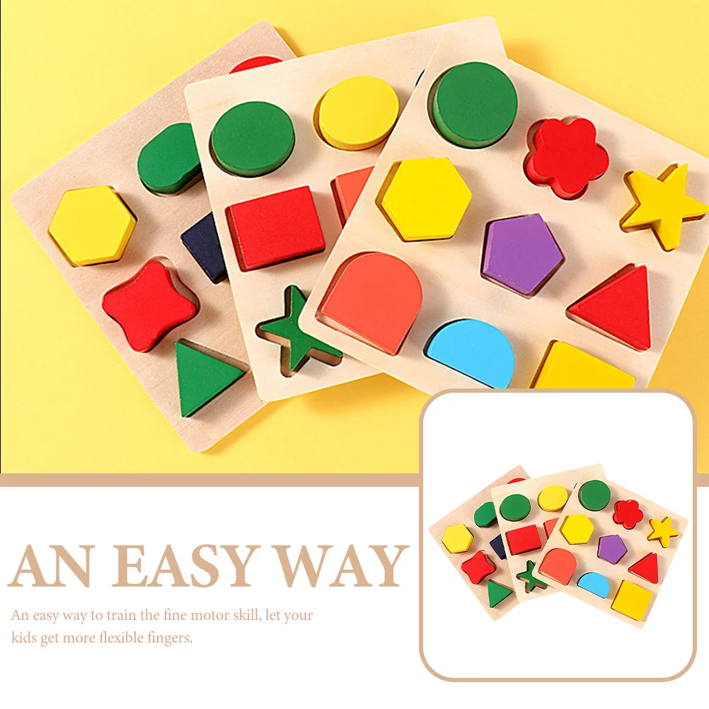 3Pcs Wooden Shape Block Recognition Sorter Early Education Matching Puzzle Fine Motor Skill Training Board Shape Sorter