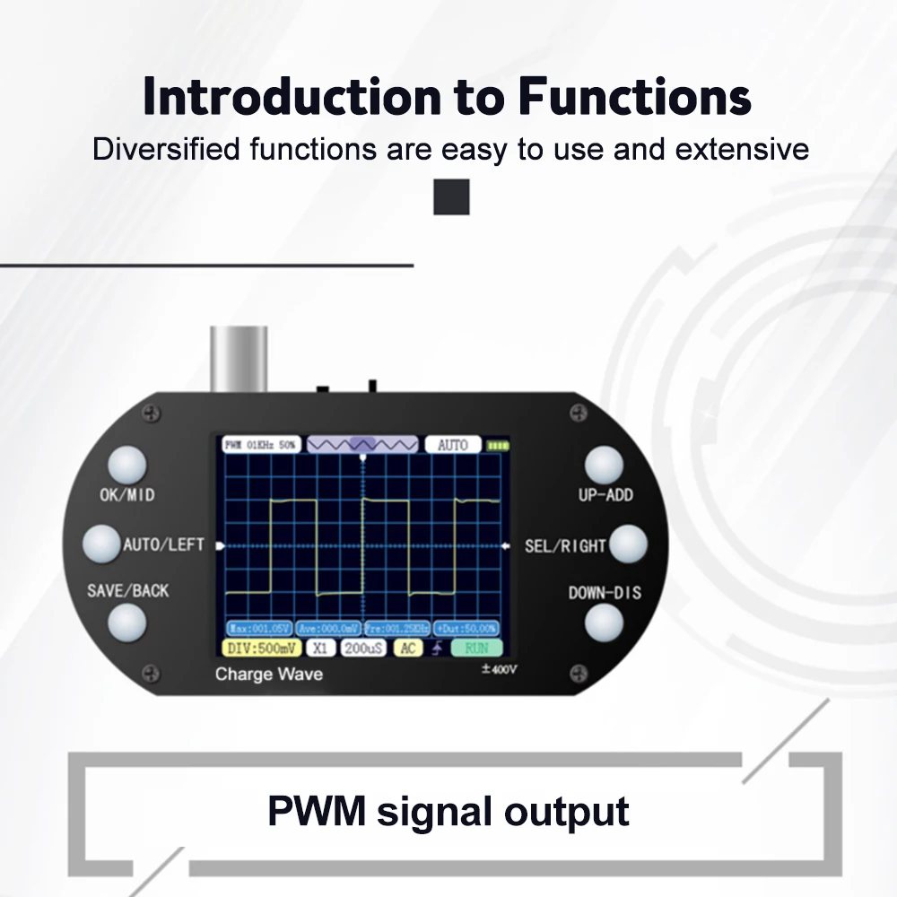 Mini oscyloskop cyfrowy 2.5Mhz częstotliwość próbkowania 200Khz pasmo AUTO 80Khz PWM do elektronicznej naprawy DIY przenośny oscyloskop