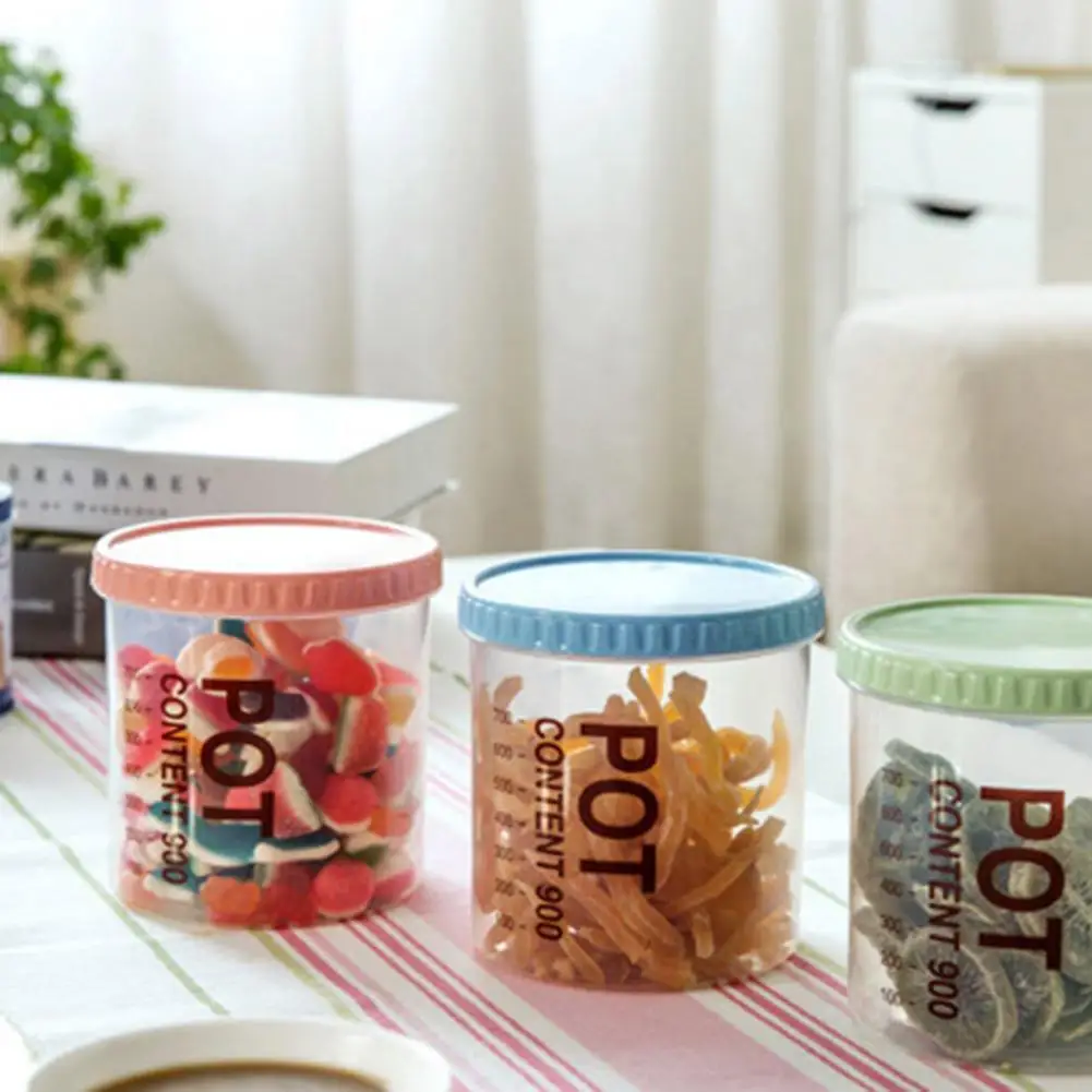 실용적인 건조 과일 차 밀폐 항아리 플라스틱 저장 용기, 가정용 플라스틱 식품 저장 캔, 700 ml, 900ml