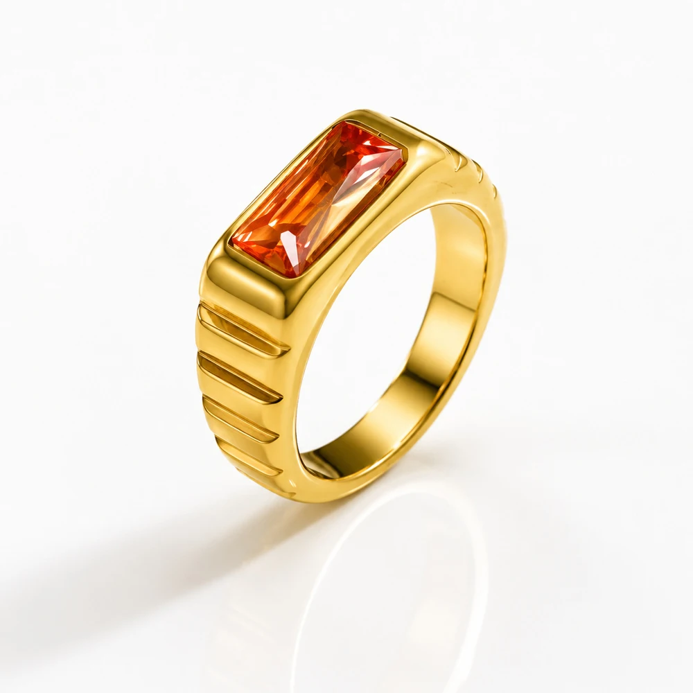 Vintage Luxus Smaragdgrüner Edelsteinring für Herren, Edelstahl, breites Band, rechteckiger Ring, Retro-Streifendesign, Statement-Schmuck – Detail 25