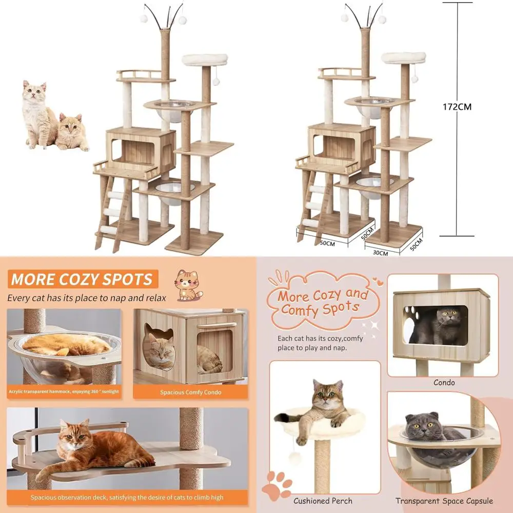 برج نشاط شجرة القطط الداخلي مع عمود خدش للقطط الصغيرة، أثاث حديث للقطط مع سلة وكرة معلقة
