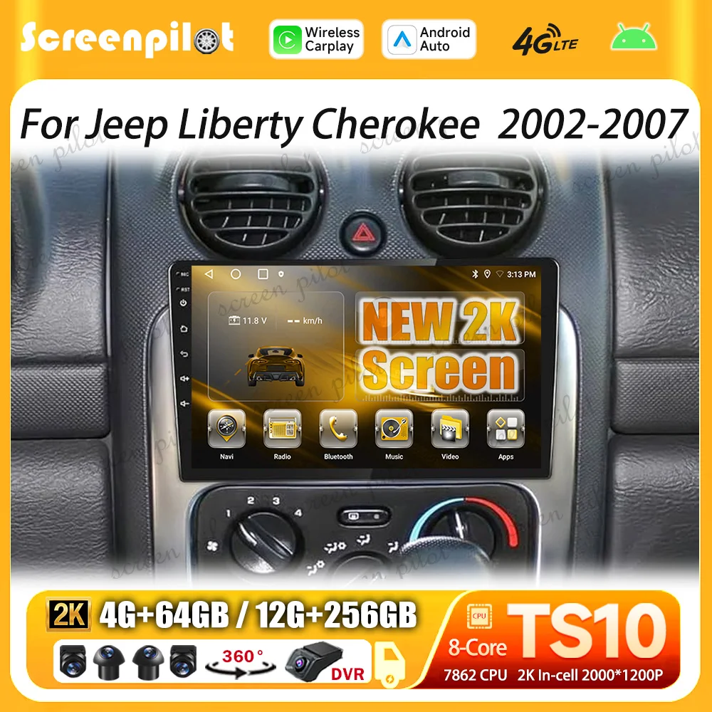 

Android 16 For Jeep Liberty Cherokee 2002-2007 Multimedia Video Player GPS Navigation Wireless Android Auto Mirror 4G WIFI