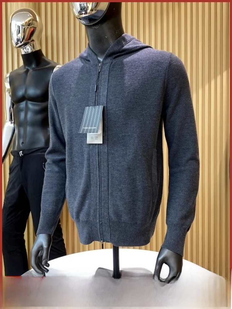 

Итальянский роскошный мужской открытый кардиган с капюшоном из смеси шерсти, осень-зима, новый повседневный модный городской вид, мягкий удобный трикотаж