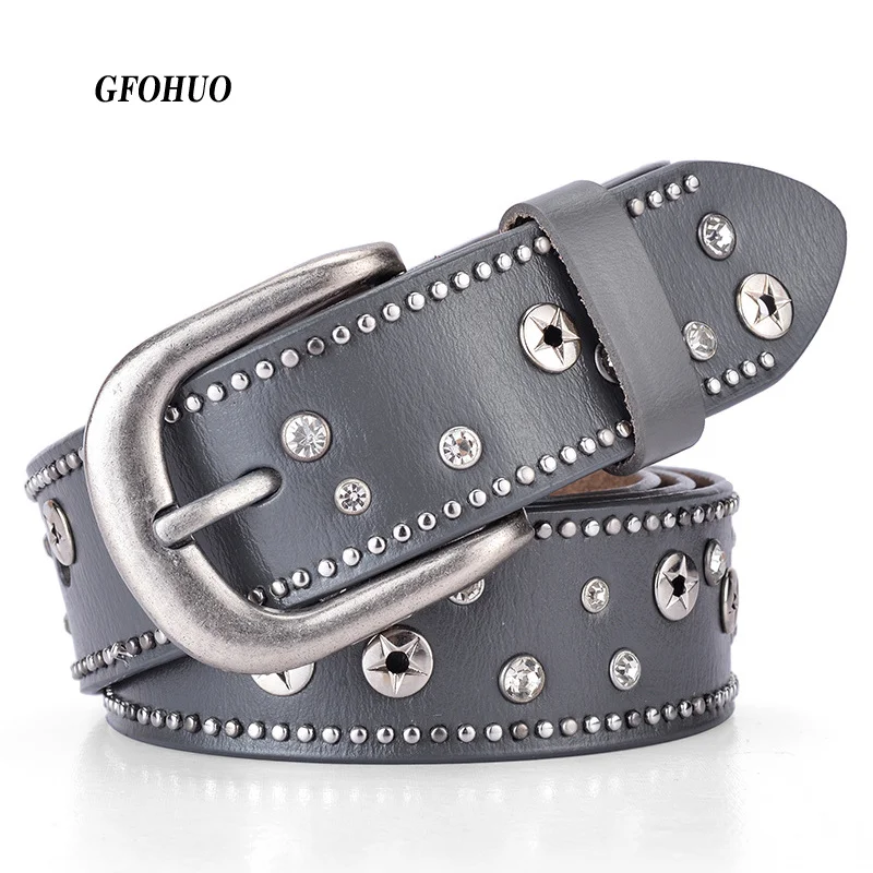 

Genuine leather stylish womens Retro cool rivet ladies waistband Europe and the United States wind belt for jeans