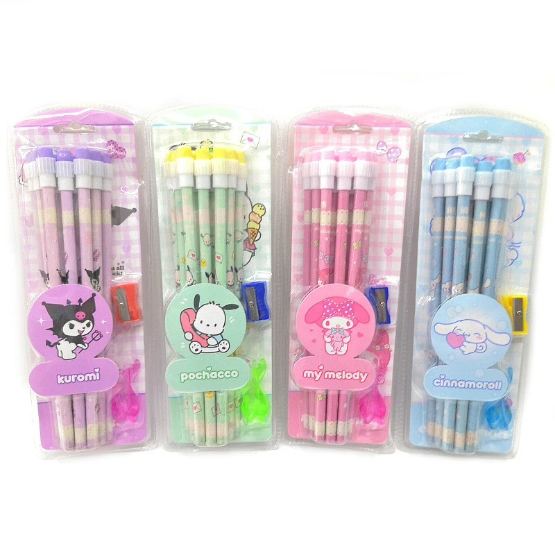 24/48pcs Sanrio Wooden Pencils With Eraser Kawaii My Melody Kuromi Cinnamoroll Pencils Kids Stationery School Supplies Wholesale