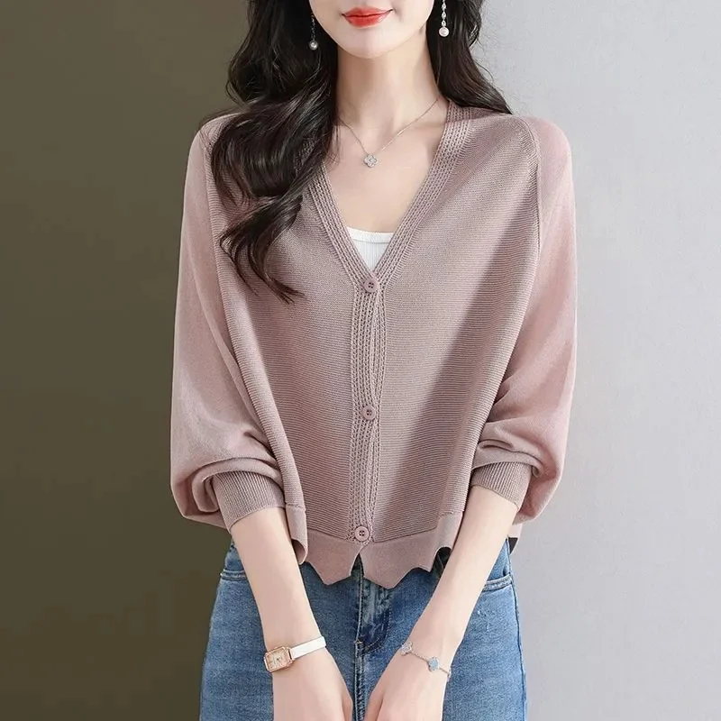 

Women's Outerwear Fashion Thin Knitted Cardigan Jacket Spring Summer Autumn New Bat Shawl Sun Protection Coat Female Top