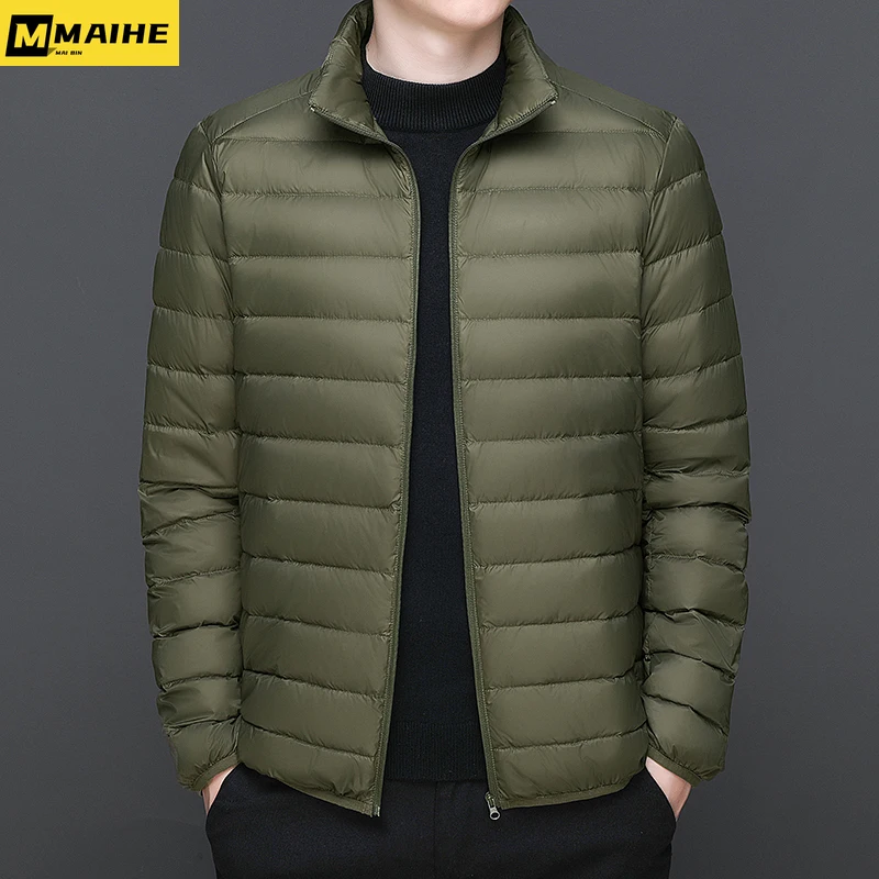 

2023 Autumn/winter new jacket men's ultra-light fashion classic stand-up collar warm parka large size casual windproof coat men