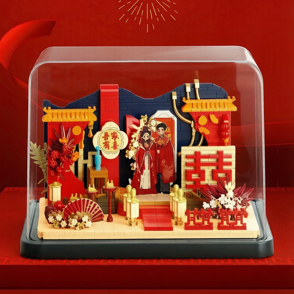 Idea China Bride And Groom Mini Block Chinese Wedding Scene Building Brick Assembly Toys Desk Decor For Anniversary Gifts
