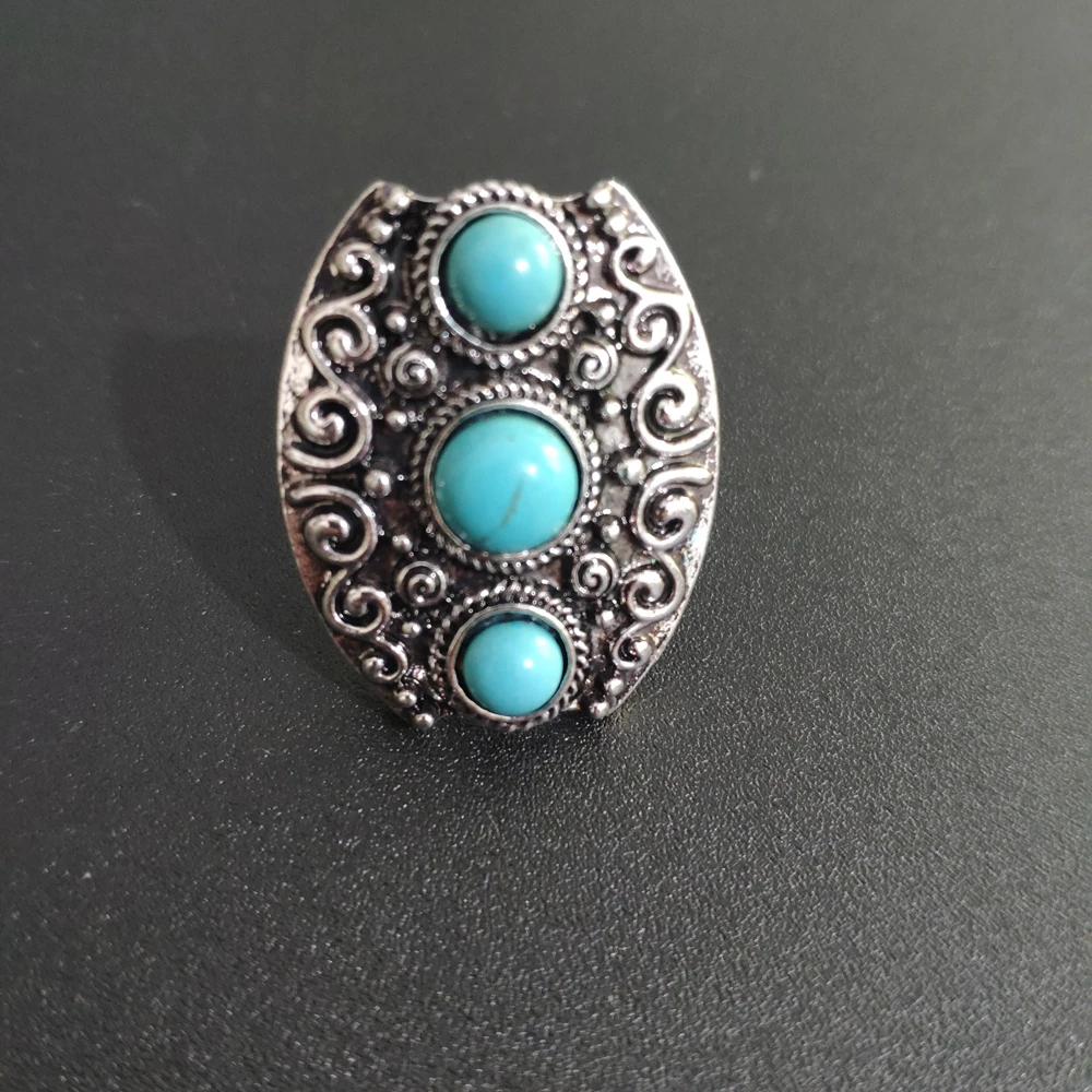 Vintage Silvery Turquoise Rings for Women Boho Tibet Ethnic Tribal Afghan Pakistan Indian Gypsy Men\'s Green Stone Retro Jewelry