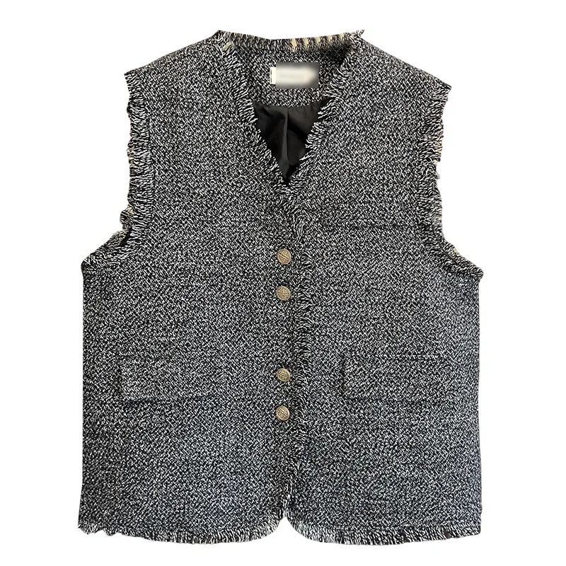 

Женский жилет без рукавов больших размеров, стильный жилет с бахромой, осень 2024, повседневный жилет с v-образным вырезом 2535