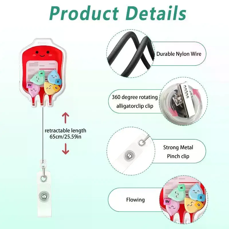 1Pcs New Design 1 Piece Shaker Acrylic Retractable Nurse Badge Reel Anime Heart Lung Teeth Doctor Name Tag ID Card Holder Clip