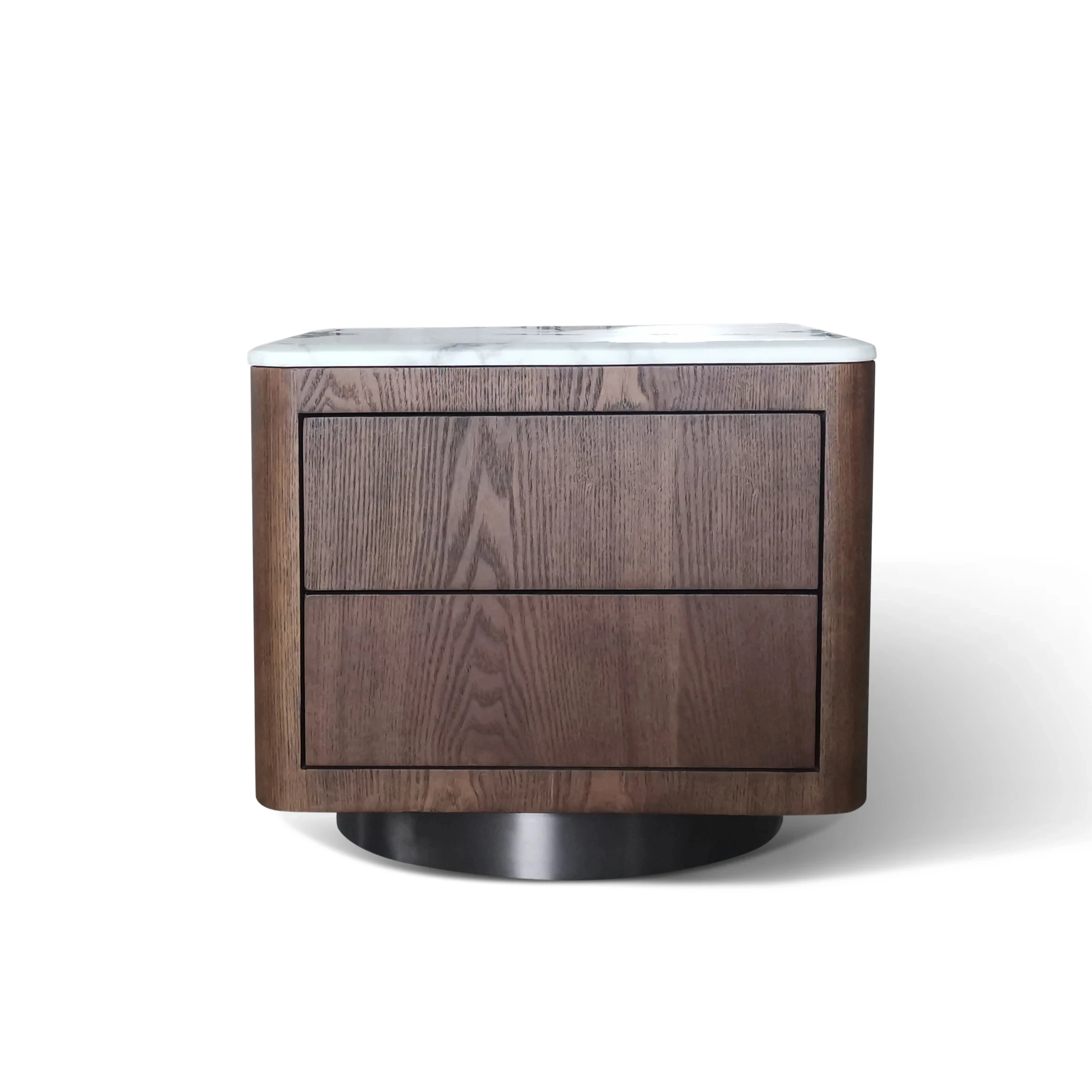 

Minimalist 2 Drawers Wooden Bedside Table White Marble Top Nightstand
