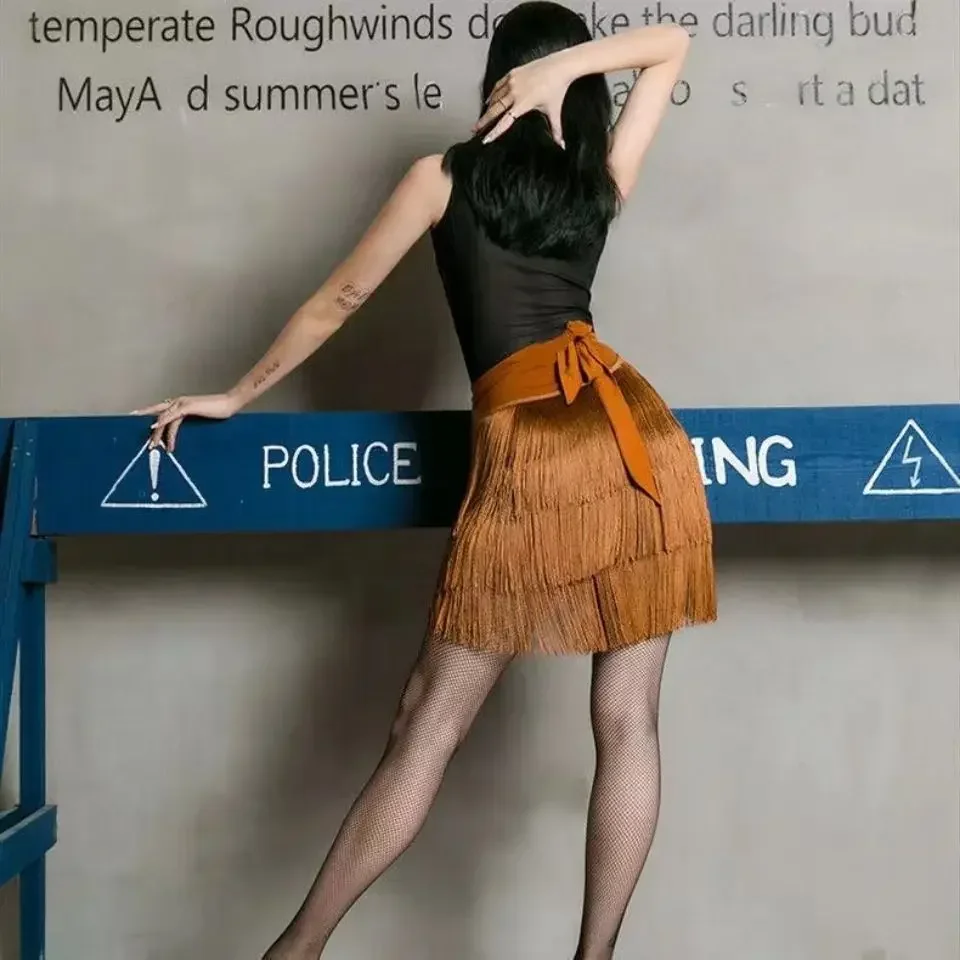 Spódnica do tańca latynoamerykańskiego Leopard Print dla kobiet Glitter Twinkle Fringe Wrap Skirt for Satge Performance Ballroom Costume Rave Party