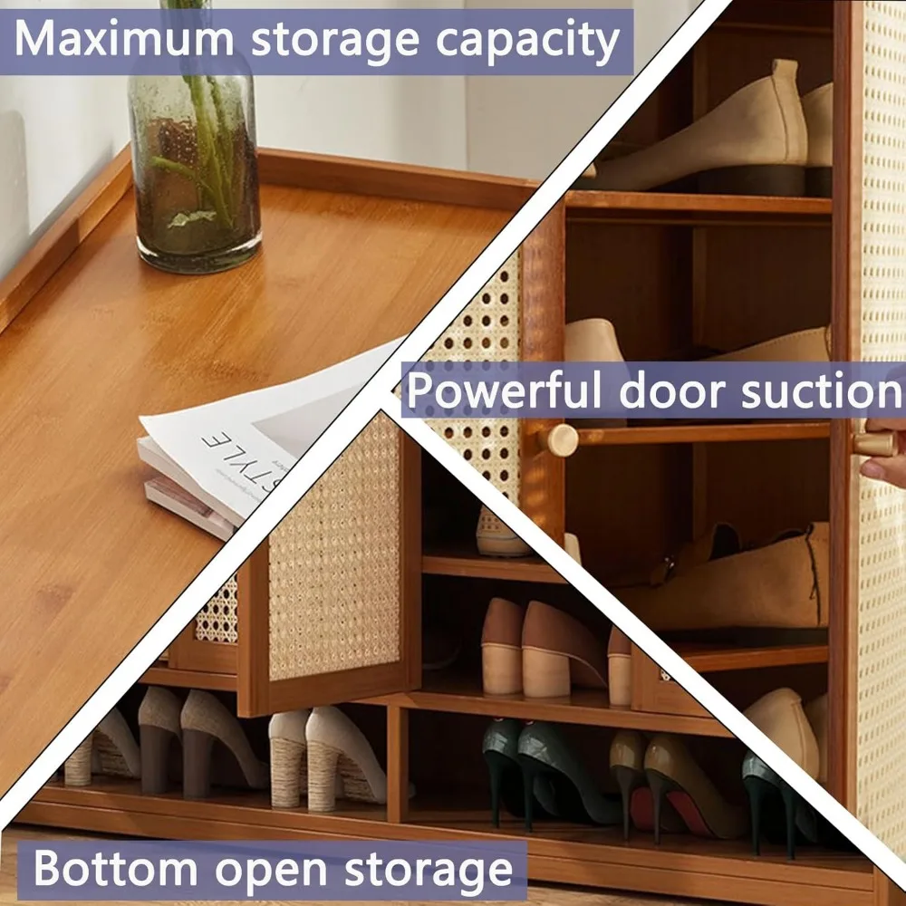 8 Tier Bamboo Shoe Storage Cabinet with Doors, 39-41 Pairs Shoe Rack for Closet, Freestanding Shoe Storage Cabinet image 3