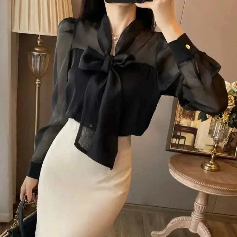 Splicing Women\'s Long Sleeve Dresses Korean Style Female Dress Bow Elegant Party High Quality Luxury Beautiful On Sales Curvy G